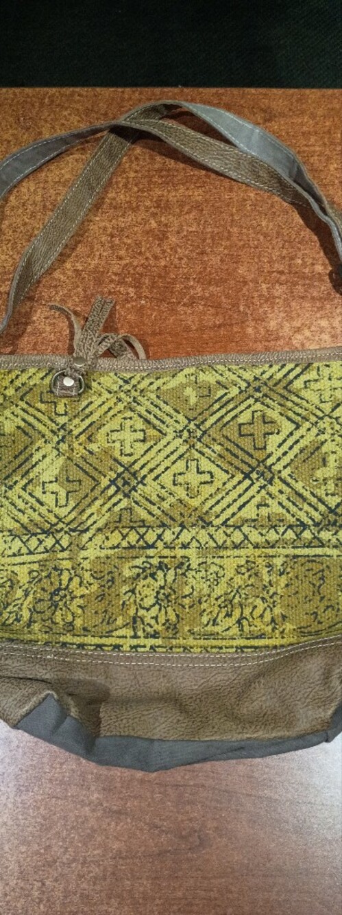 Myra Bag Yellow Embroidered Crossbody with Brown Leather Trim - Picture 8 of 8